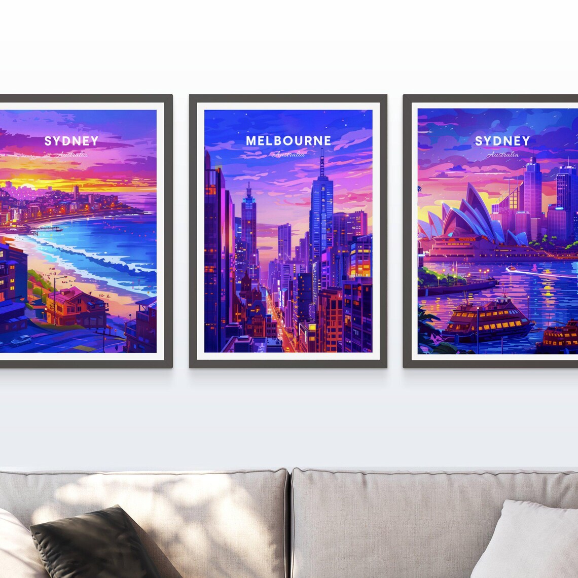 Melbourne Australia City Streets Dusk Neon Lights Night Poster - Image 3