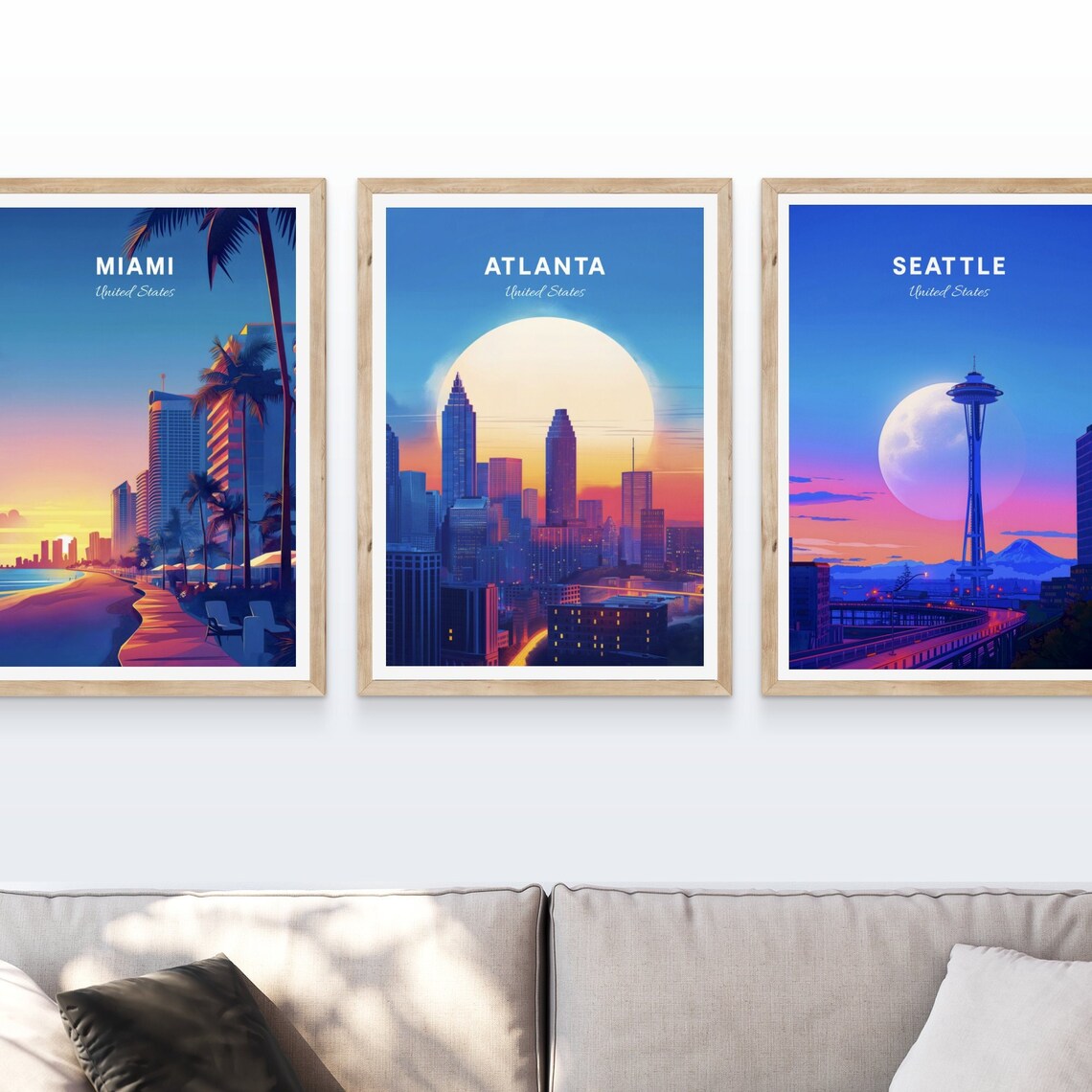Atlanta Georgia Skyline Sunset City Travel Poster With Giant Sun - Image 4