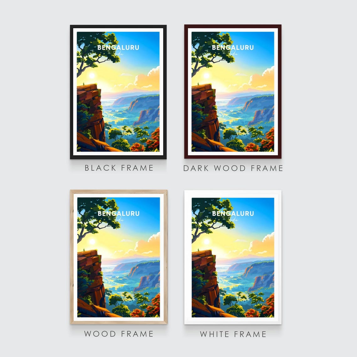 Bengaluru India Mountain Cliff Sunset Valley Overlook Travel Poster - Image 3