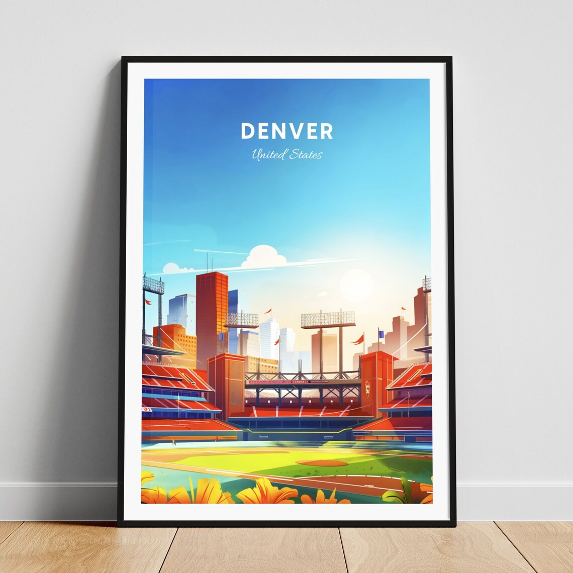 Denver Colorado Ballpark Red Seats Green Field Sunny Day Travel Poster