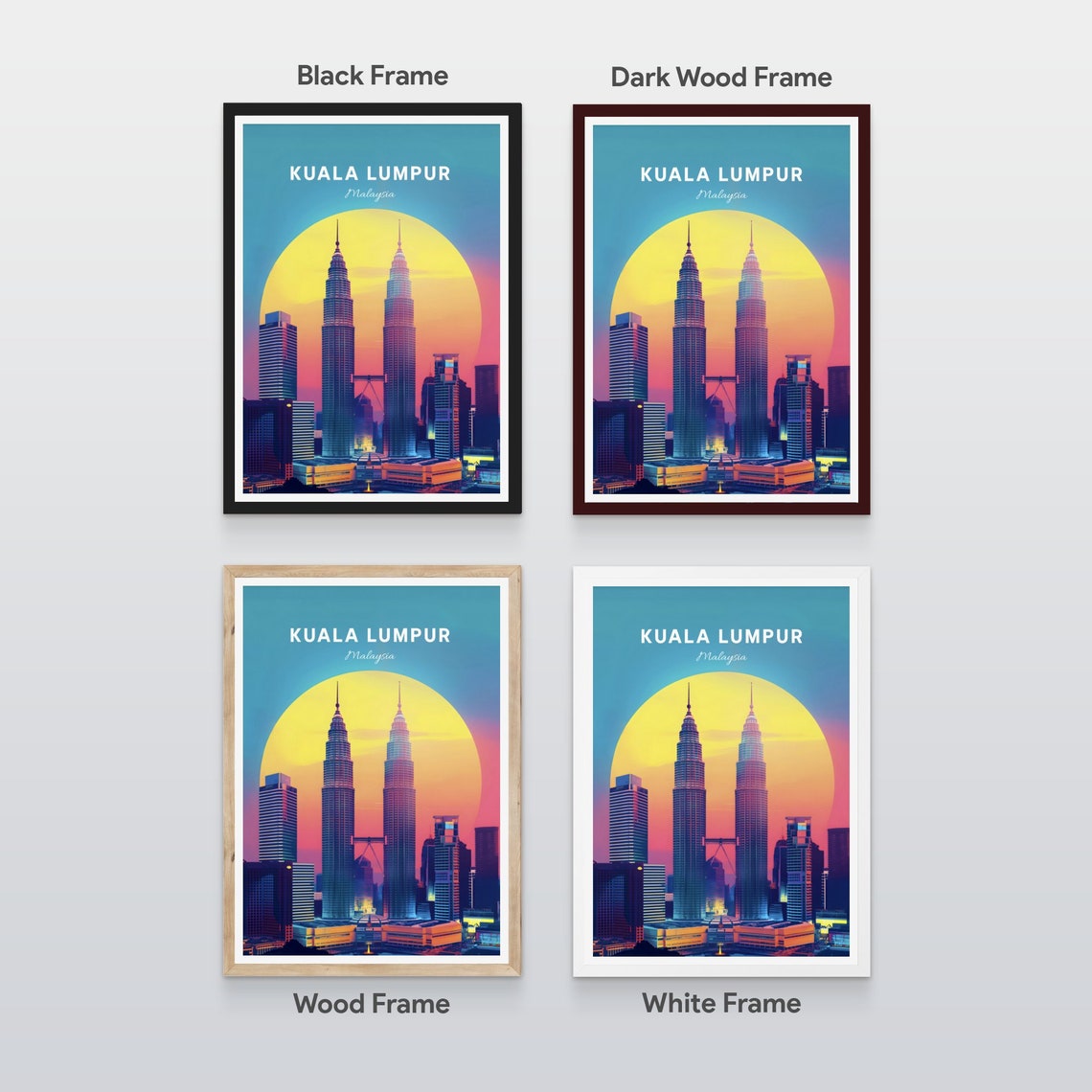 Kuala Lumpur Malaysia Petronas Twin Towers Sunset Skyline Poster - Image 2