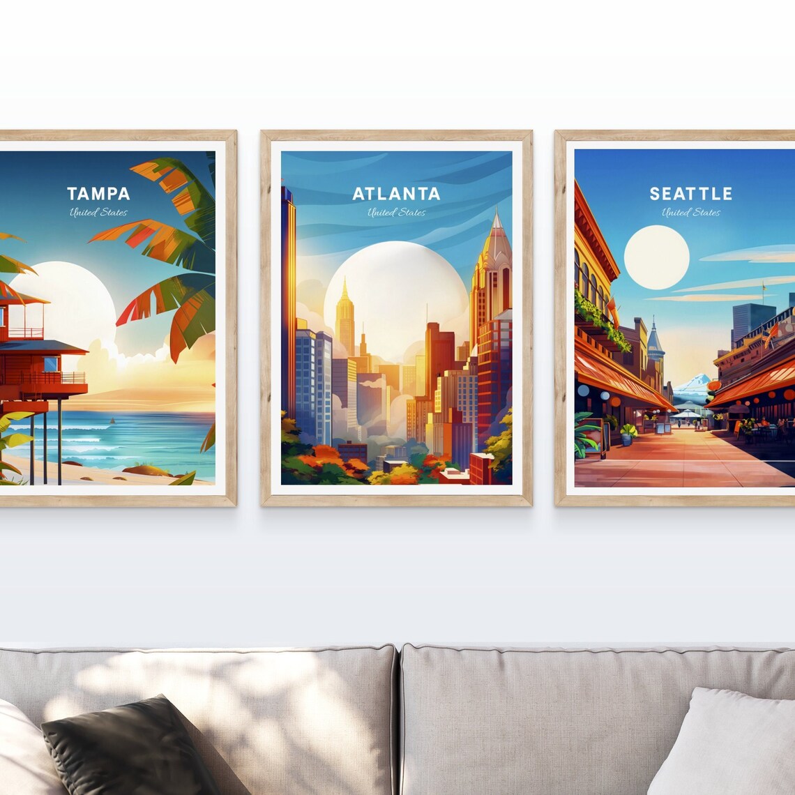 Atlanta Georgia Golden Sunset Skyscrapers City View Retro Poster - Image 4