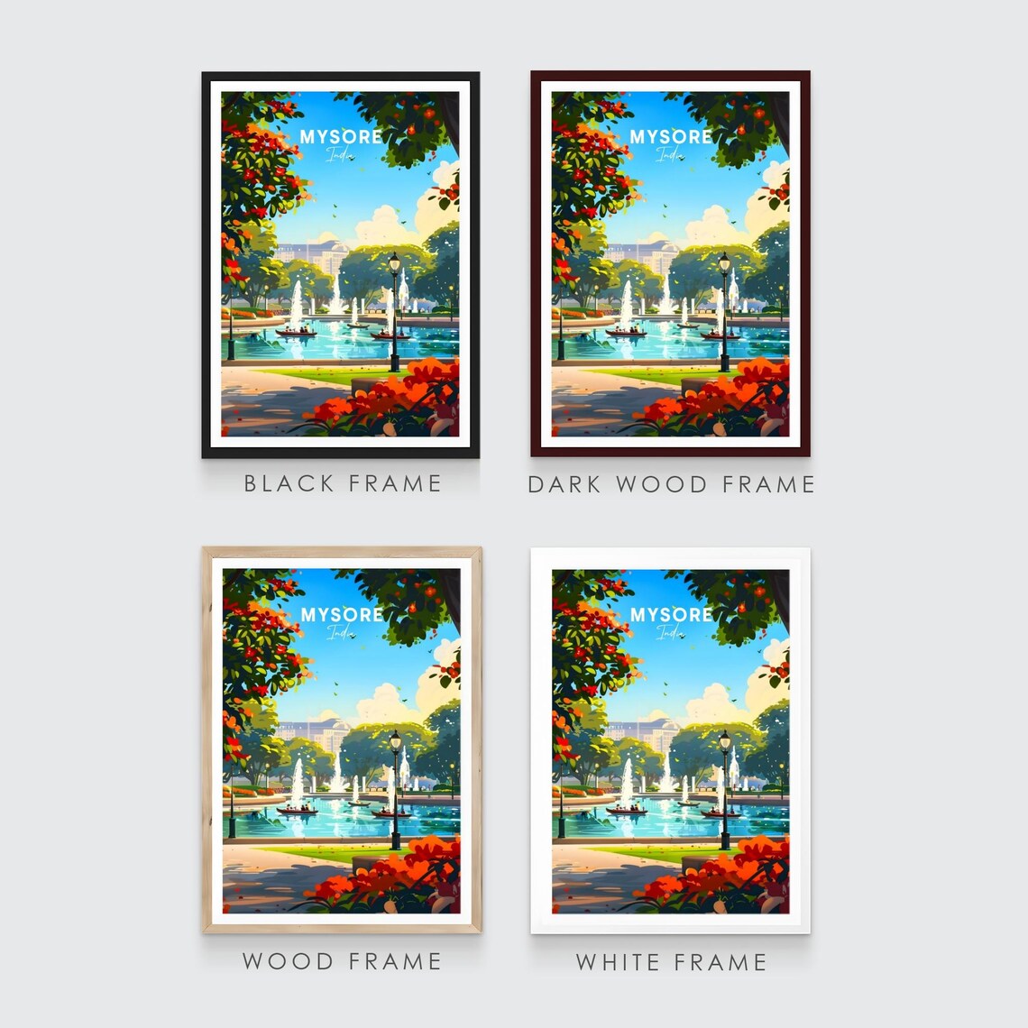 Mysore Garden Fountains Boating Lake Flowers India Travel Poster - Image 3