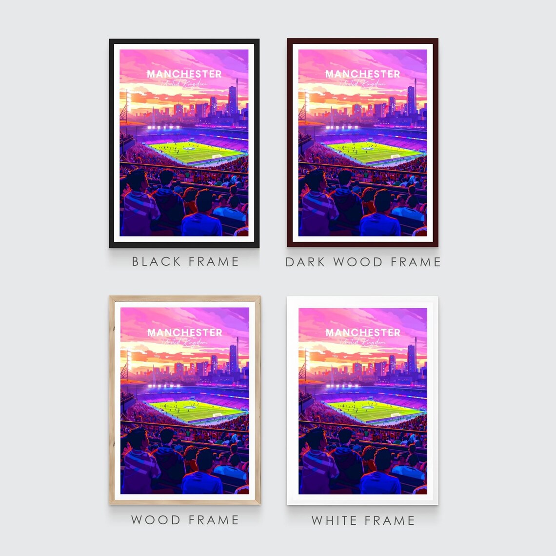 Manchester England Football Stadium Fans Pink Sunset Travel Poster - Image 3