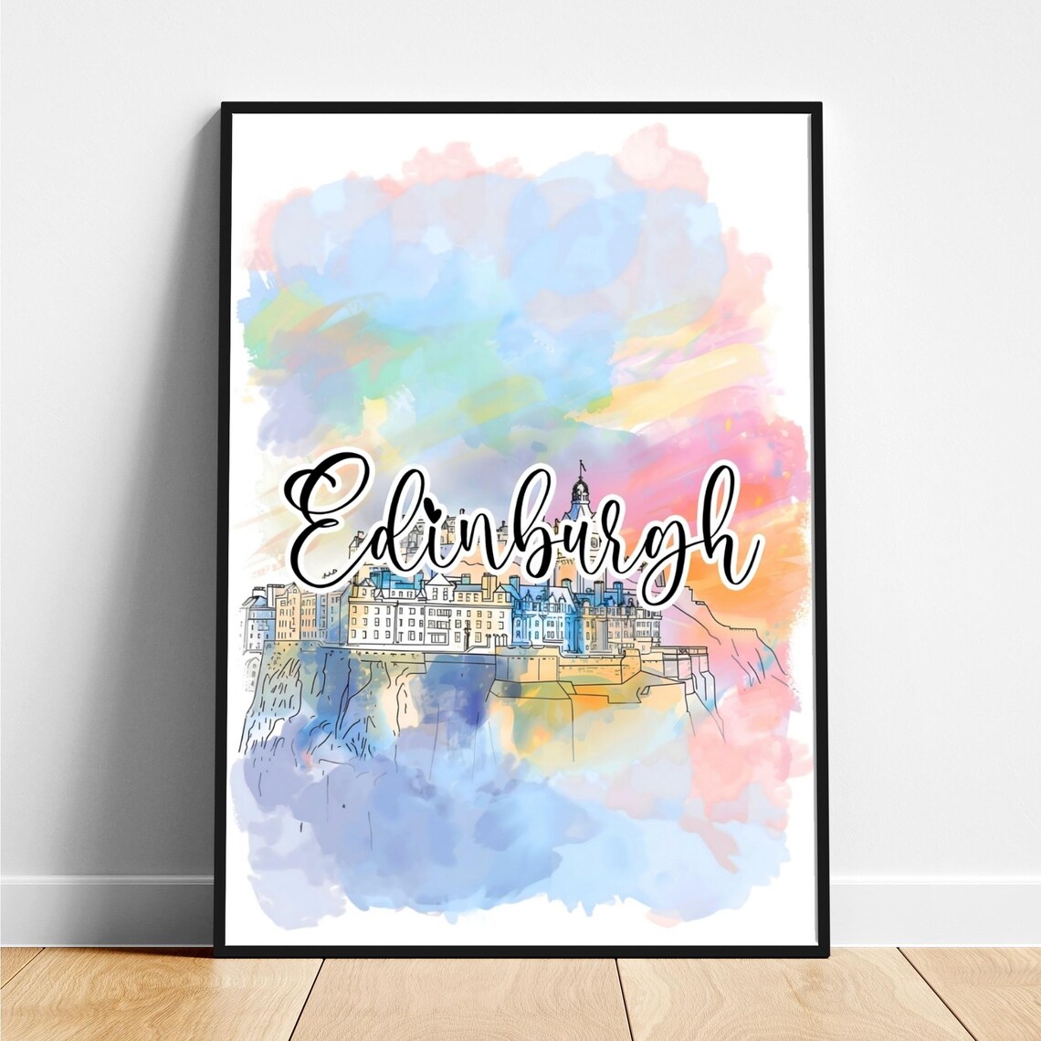 Edinburgh Castle Scotland Watercolor Travel Skyline Art Poster