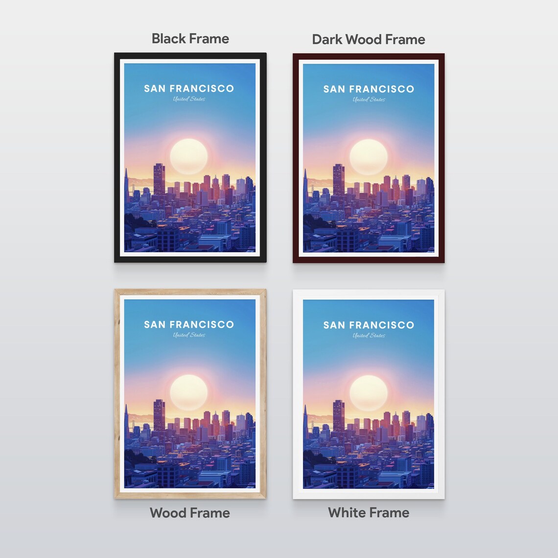 San Francisco Downtown Skyline Glowing at Purple Sunset Poster - Image 2