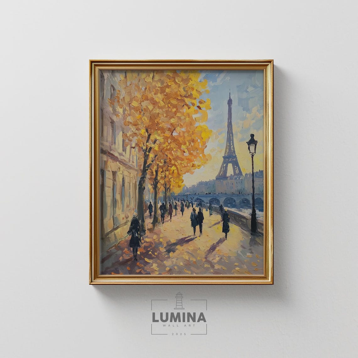Paris Eiffel Tower Autumn Avenue Golden Leaves Cityscape Poster