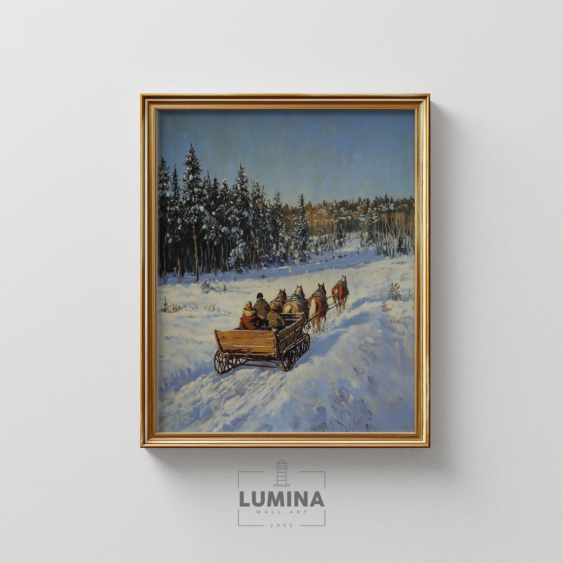 Horse Drawn Sleigh Winter Countryside Cozy Rustic Holiday Scene Poster