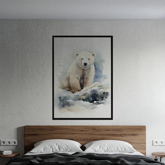 Cute Polar Bear Watercolor Poster Serene Arctic Animal Print For Nursery Kids Room Decor Gentle Wildlife Art On Matte Vertical