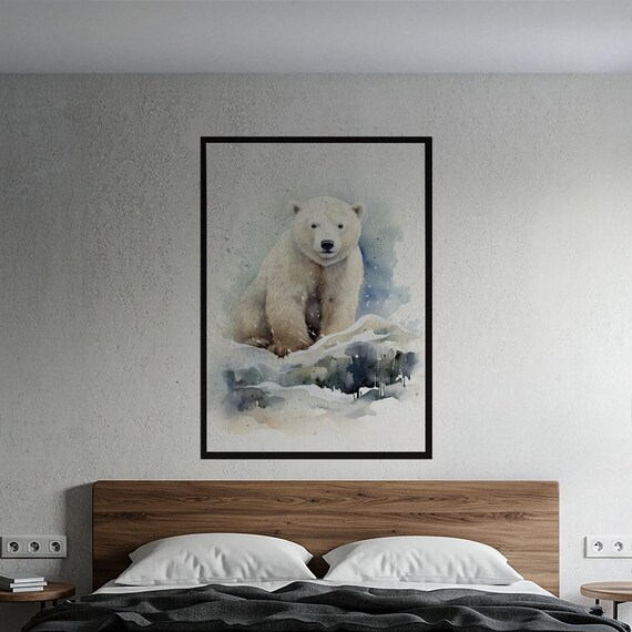 Polar Bear Watercolor Serene Arctic Wildlife Kids Room Art Poster