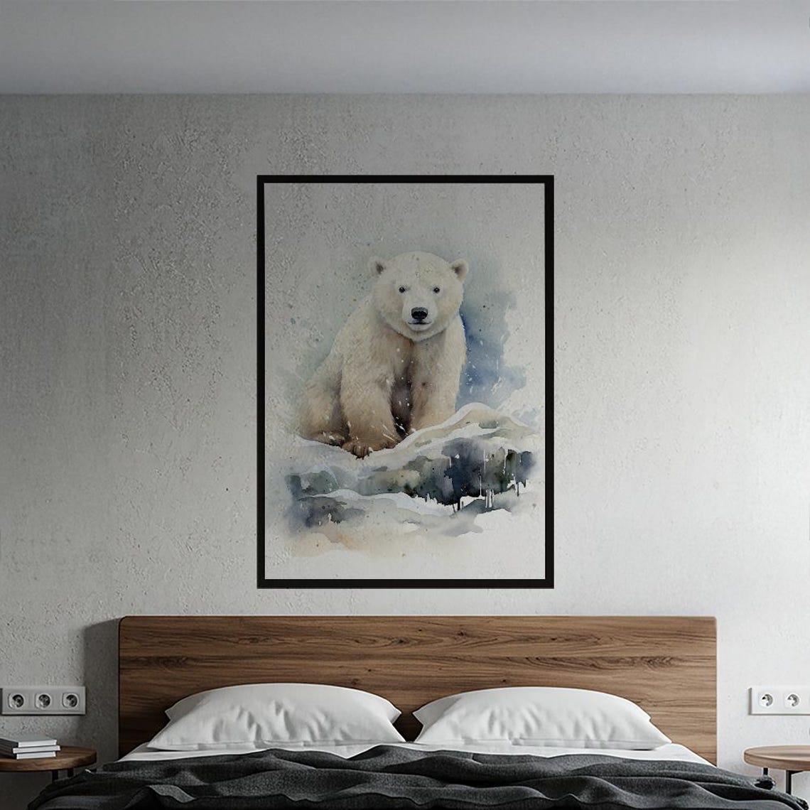 Polar Bear Watercolor Serene Arctic Wildlife Kids Room Art Poster