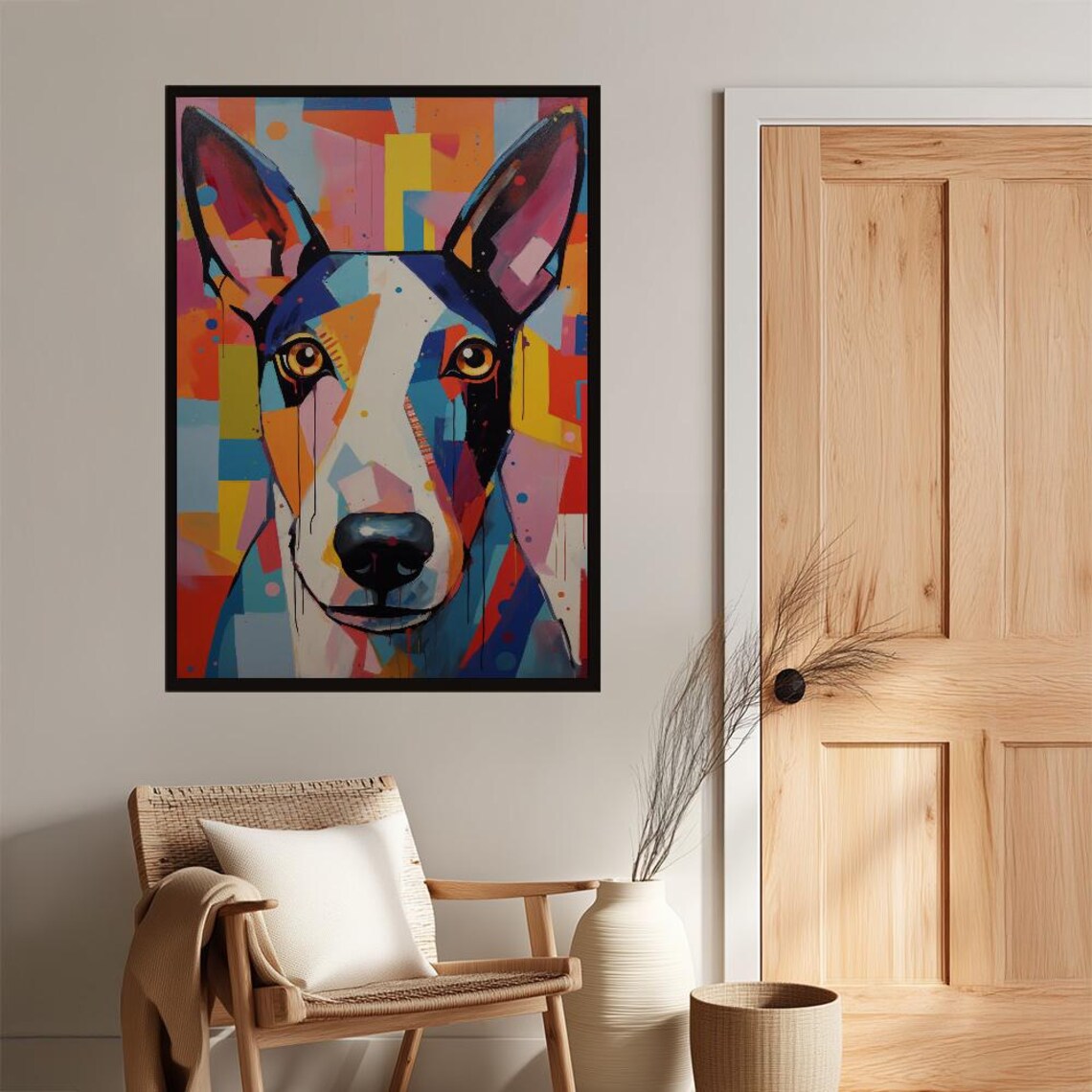 Colorful Geometric Dog Portrait Abstract Modern Pet Decor Poster