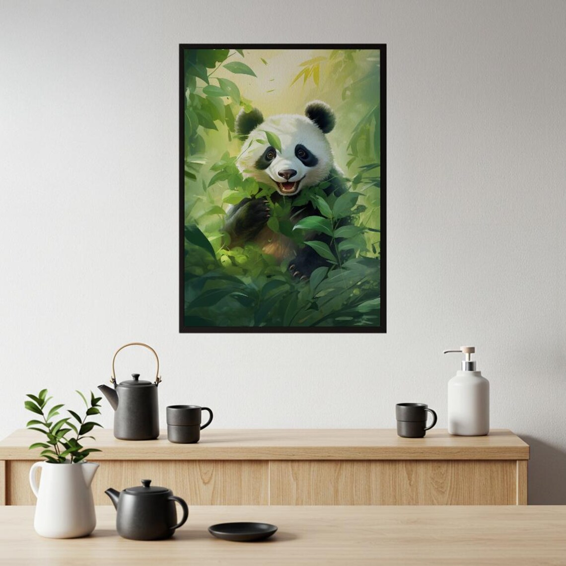 Cheerful Baby Panda In Bamboo Forest Cute Nursery Wildlife Art Poster