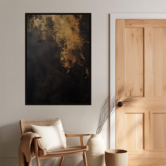Golden Embrace Abstract Art Print Luxury Black Gold Wall Decor Modern Textured Poster For Elegant Home Office Living Room Accent