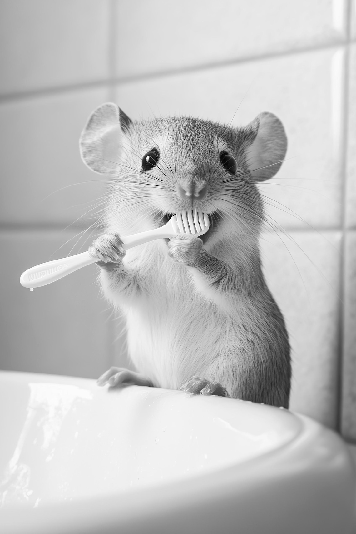 Mouse Brushing Teeth Funny Bathroom Art Print