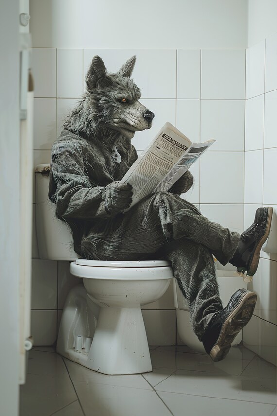 Werewolf Reading Newspaper on the Toilet Funny Halloween Poster