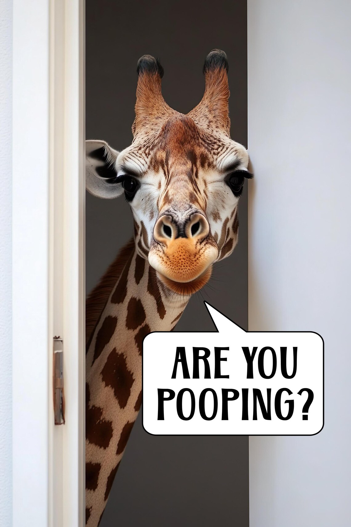 Funny Giraffe Are You Pooping Bathroom Humor Quote Animal Photo Poster - Image 2