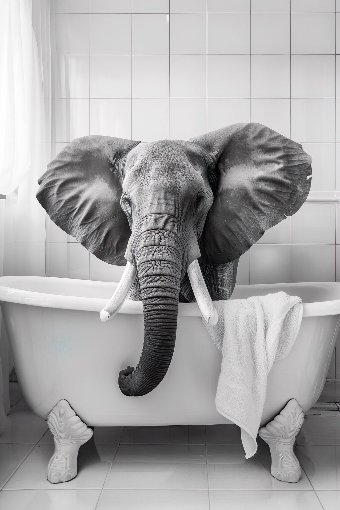 Elephant In The Bathtub Funny Animal Photo Print