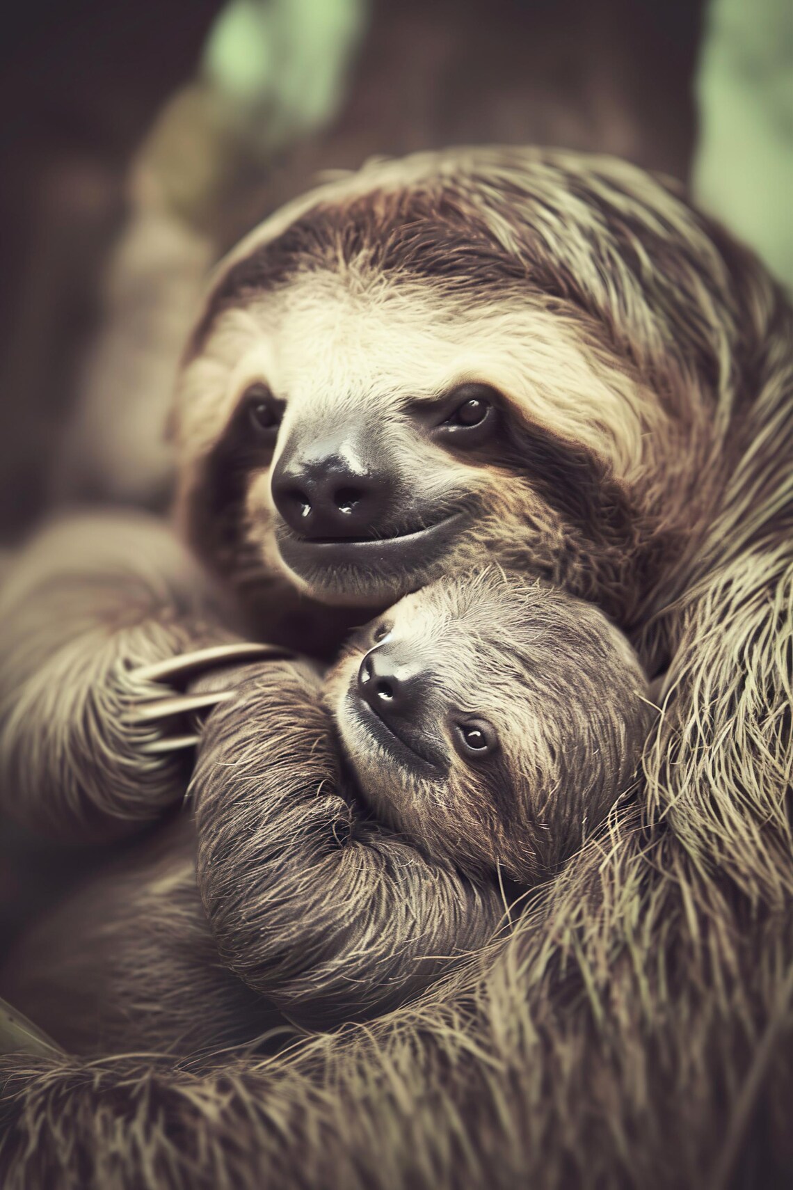Mom Baby Sloth Vintage Style Nursery Art Print