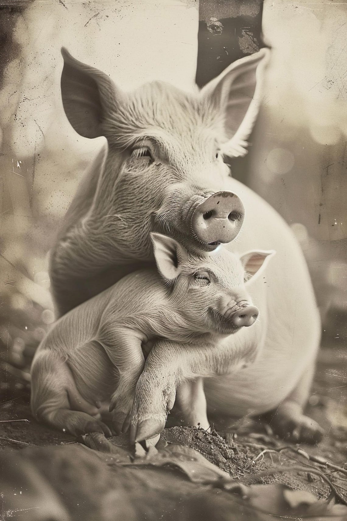 Mom Baby Pig Cute Animal Family Wall Art Nursery Room Bedroom Prints Cute Vintage Style Animal Photo Mommy And Me Ai Art