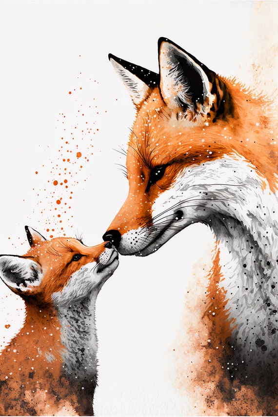 Mama Fox And Little Fox Nursery Animal Art Print