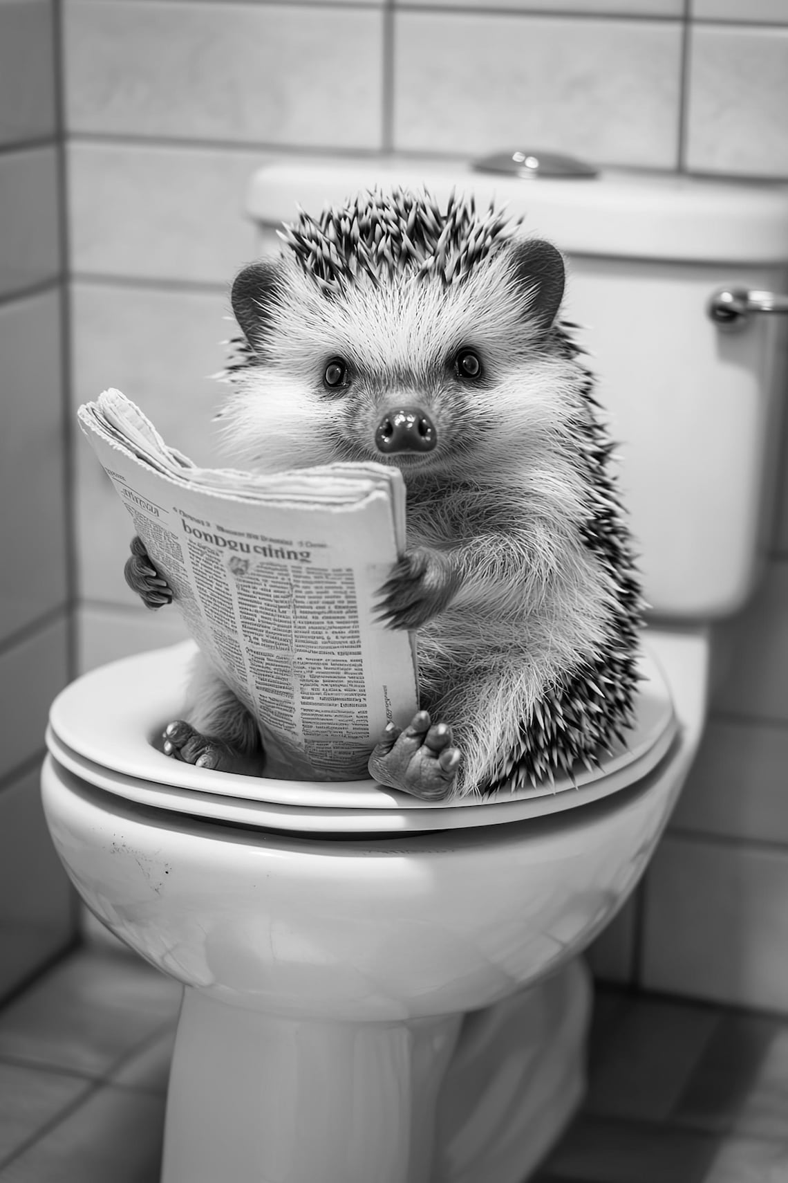 Hedgehog Bathroom Wall Art, Vintage Style Poster