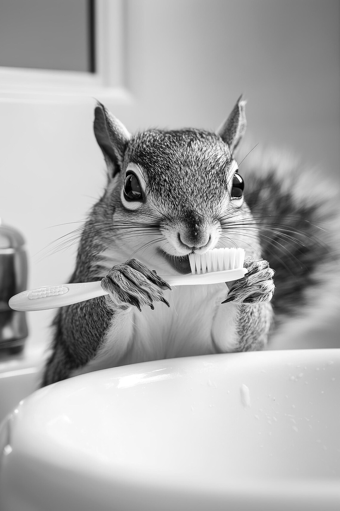Squirrel Brushing Teeth Funny Bathroom Animal Art - Image 2