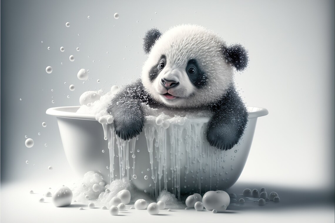Cute Baby Panda Bear in the Bathtub Funny Animal Art Print