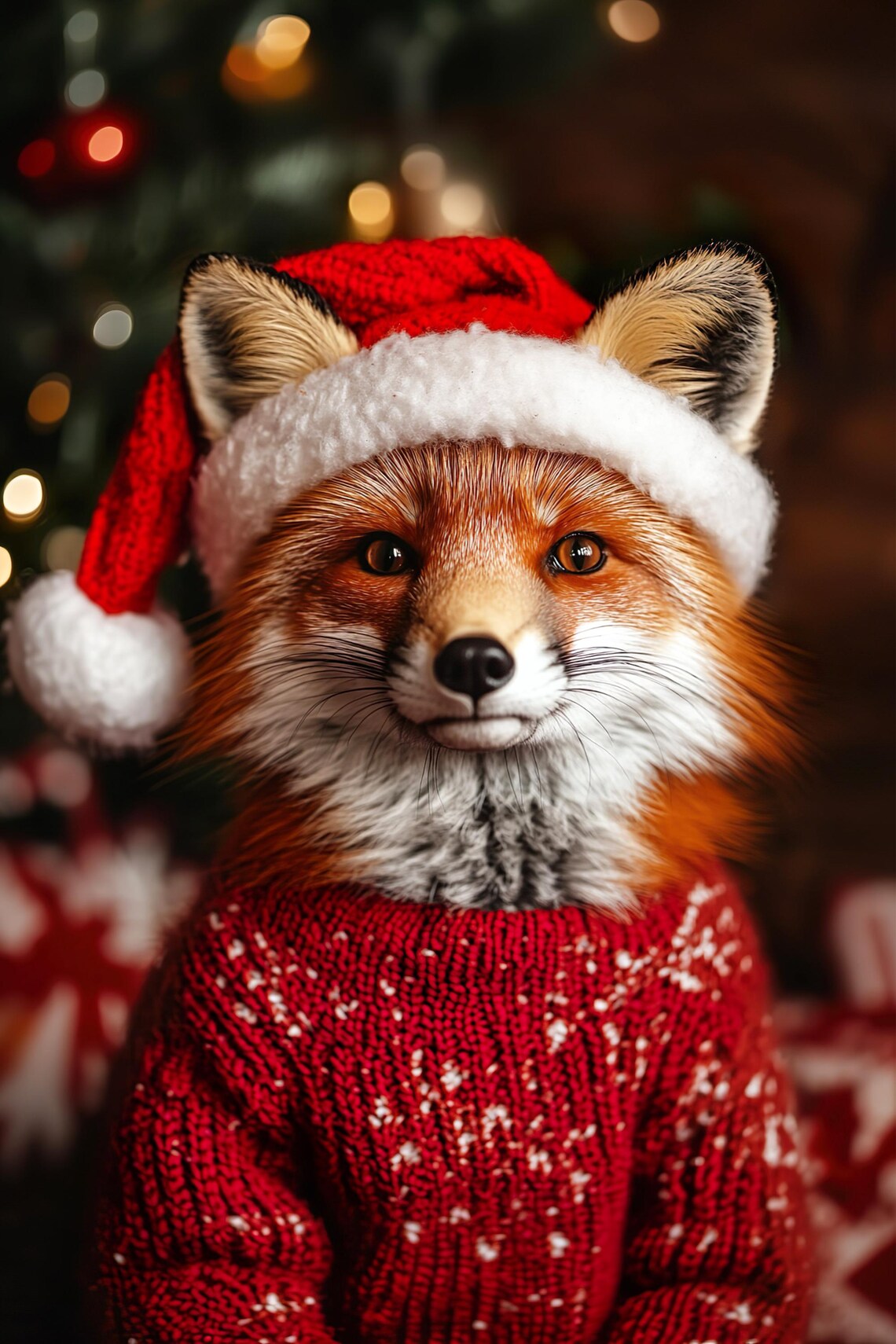 Retro Christmas Fox Funny Winter Animals Poster - Image 2