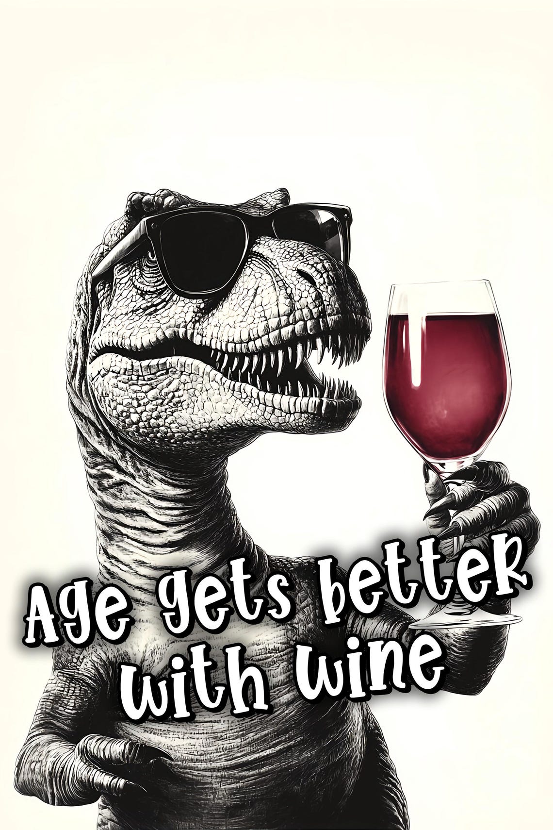 T Rex With Sunglasses Age Gets Better With Wine Funny Wall Art - Image 2