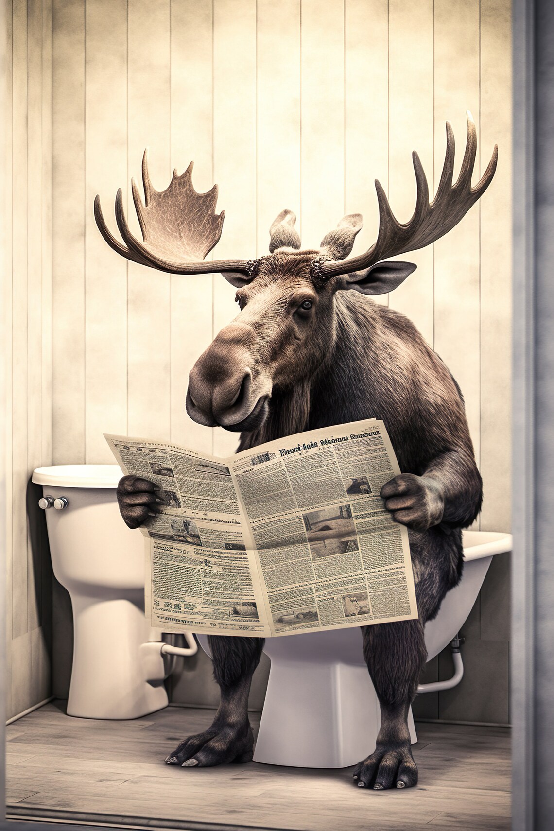 Moose Sitting On The Toilet Funny Bathroom Wall Art