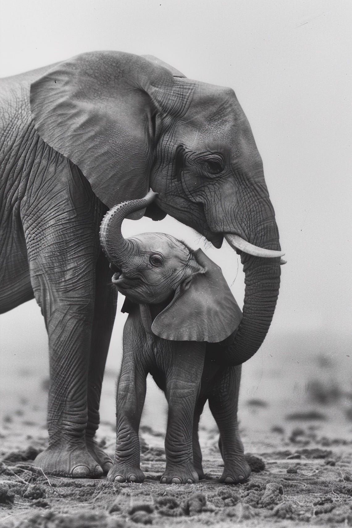 Mom Baby Elephant Cute Animal Wall Art Nursery Room Bedroom Prints Cute Vintage Style Animal Photo Mommy And Me Ai Art
