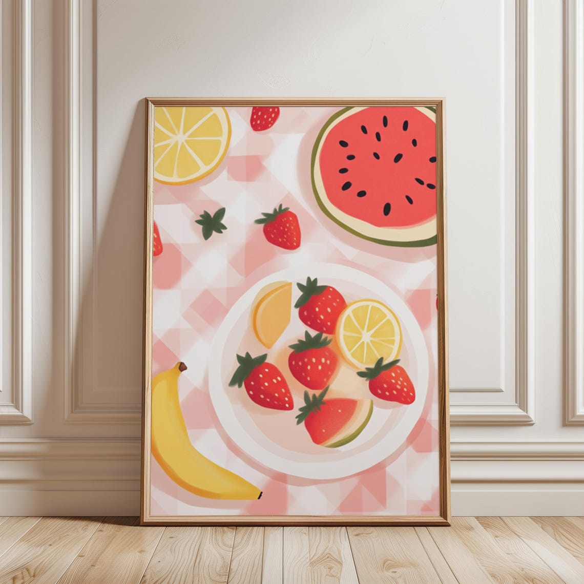 Summer Fruit Pattern With Watermelon Strawberry Lemon Banana Art Print