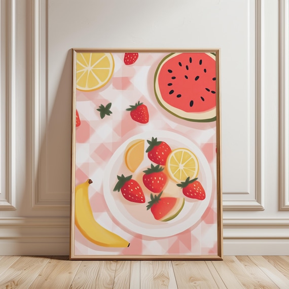 Summer Fruit Pattern With Watermelon Strawberry Lemon Banana Art Print