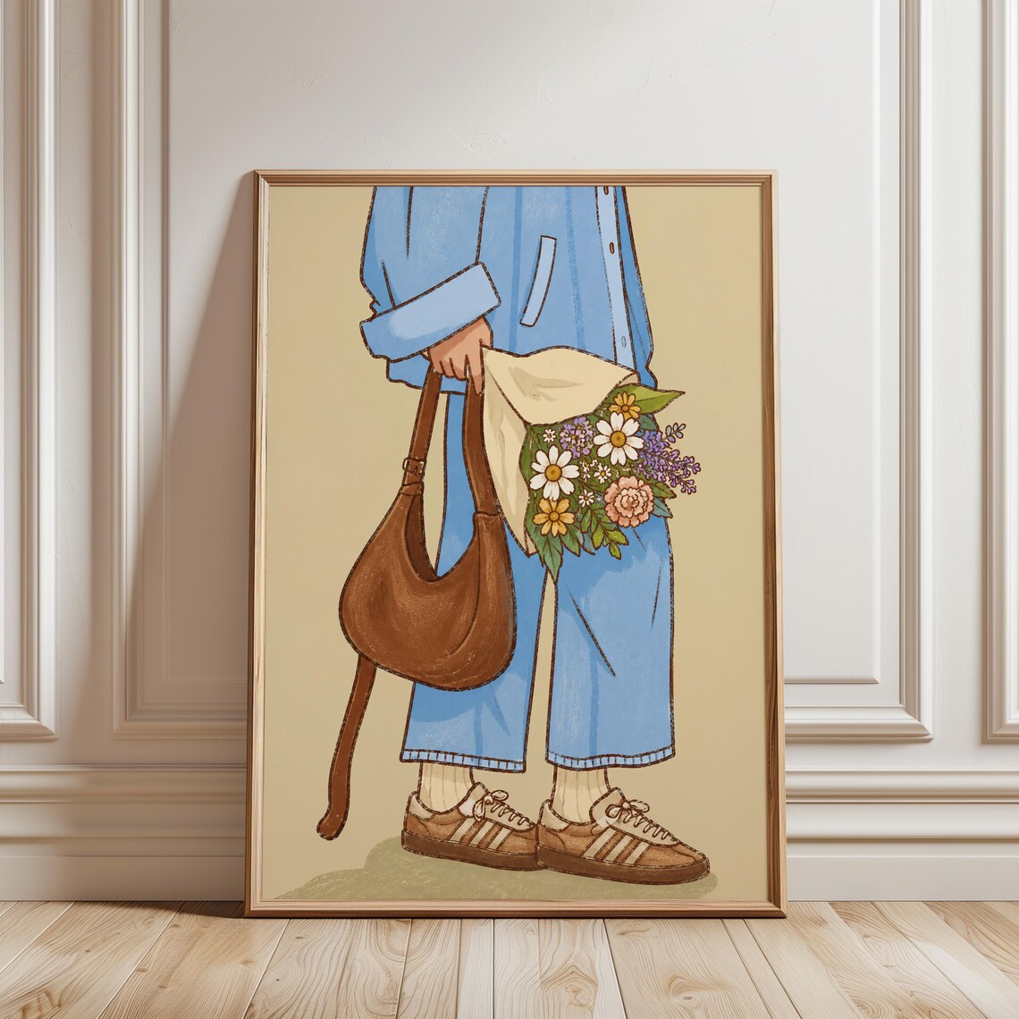 Casual Girl Street Style With Flower Bouquet And Sneakers Fashion Poster