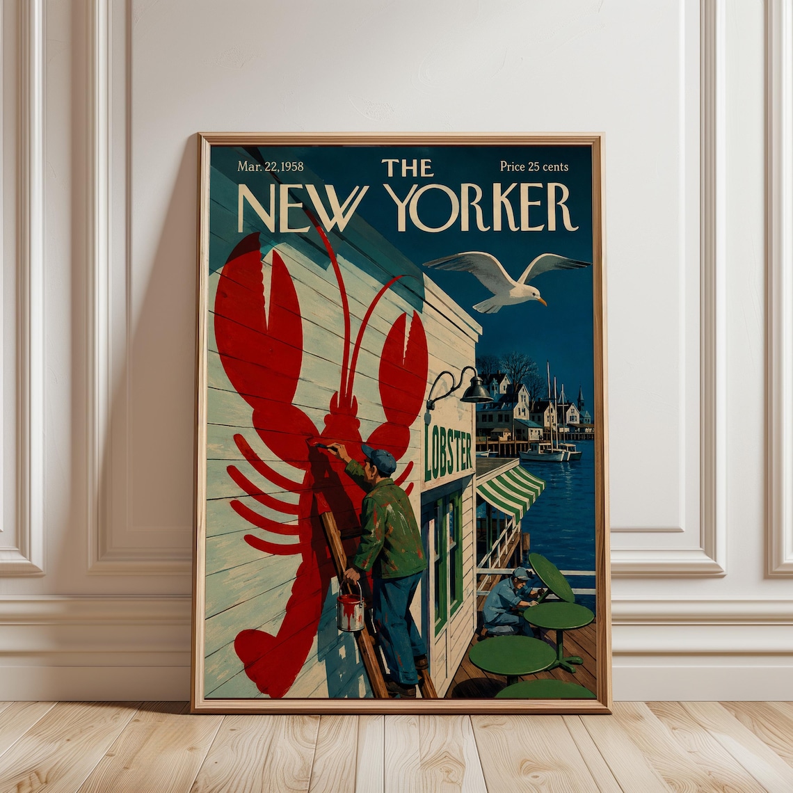 Lobster Coastal Vintage New Yorker Poster, Nautical
