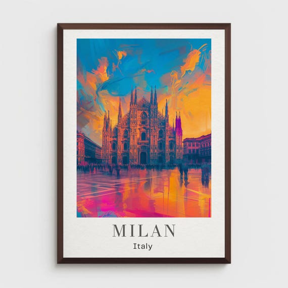 Milan Travel Poster Retro Italy Art Print Duomo Di Milano