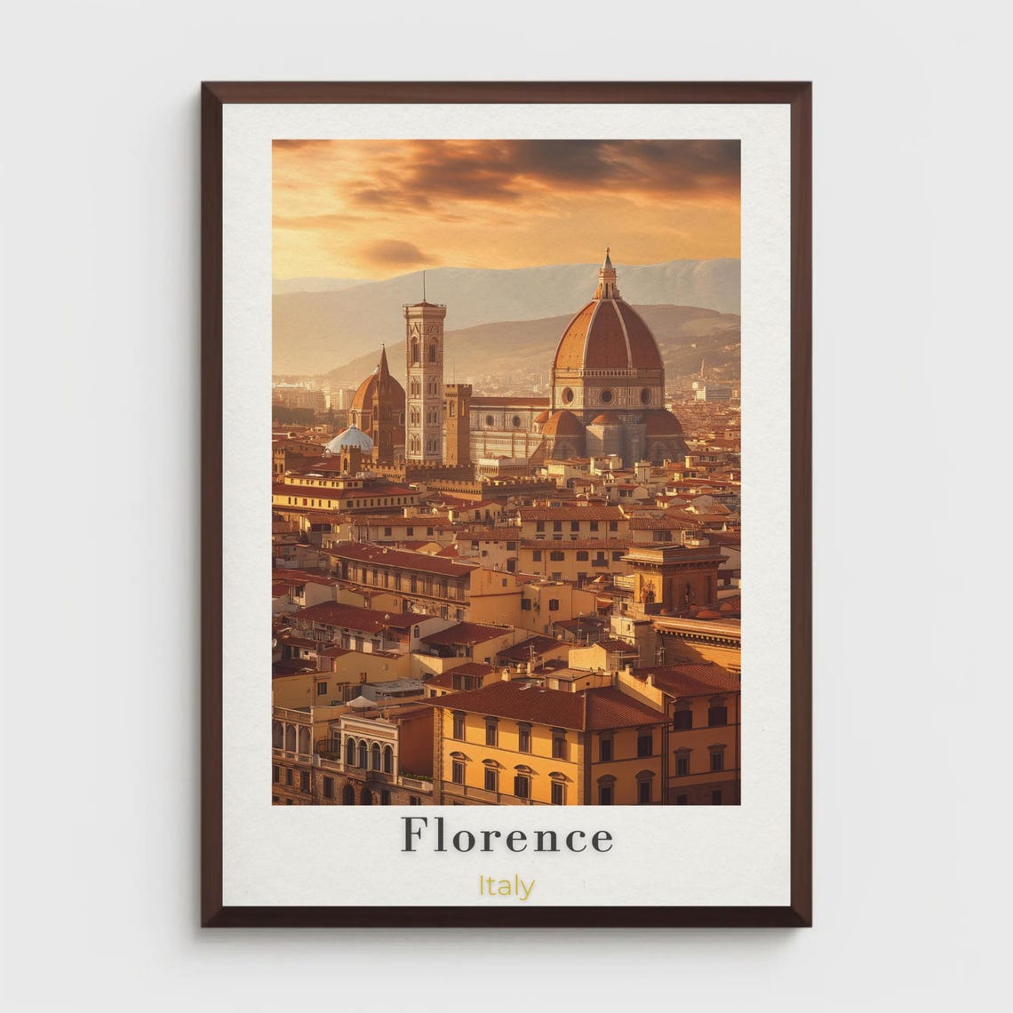 Florence Duomo Cathedral Sunset Rooftops Italy Travel Poster