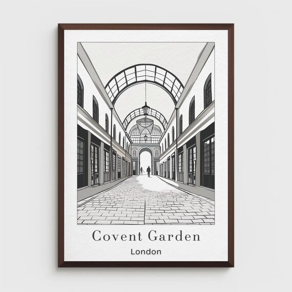 Covent Garden London Market Hall Monochrome Sketch Travel Poster