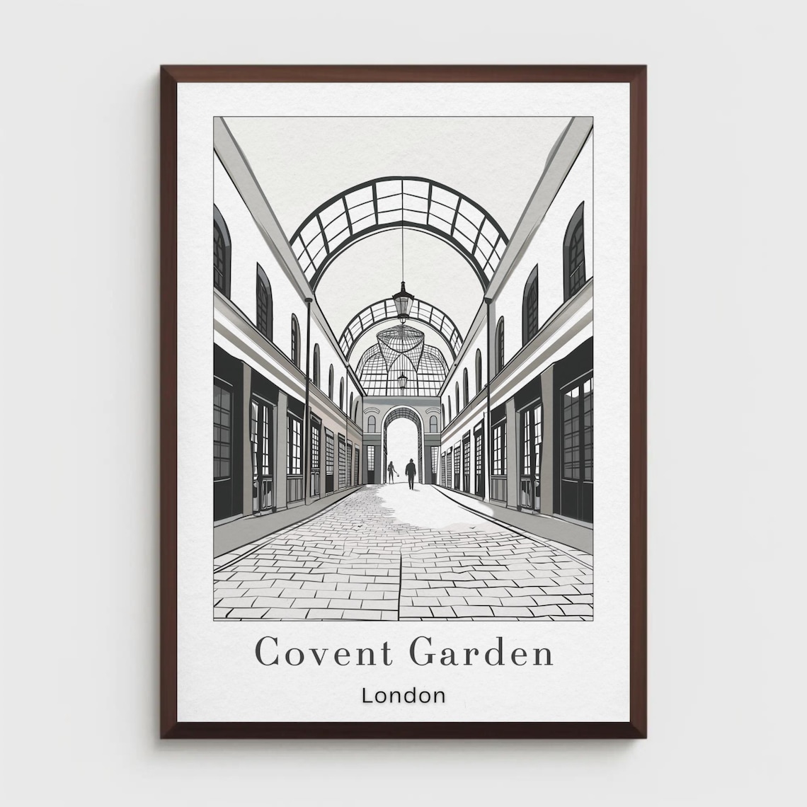 Covent Garden London Market Hall Monochrome Sketch Travel Poster