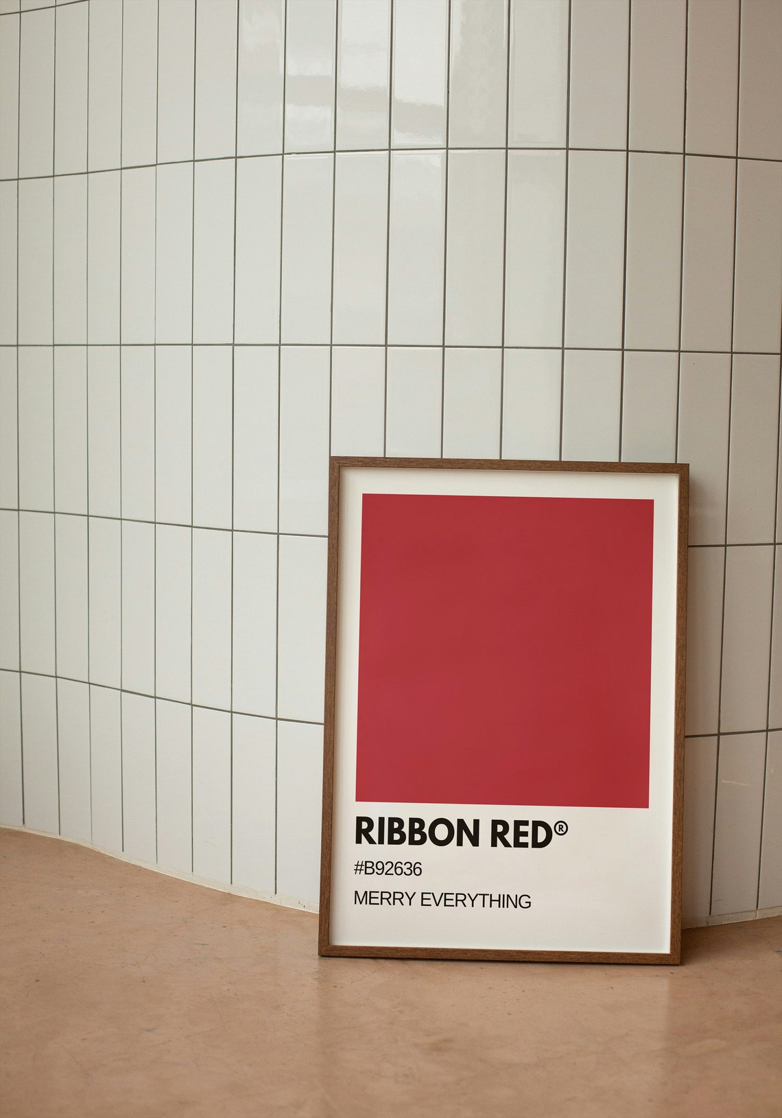 Ribbon Red Merry Everything Holiday Red Pantone Style Art Poster - Image 2