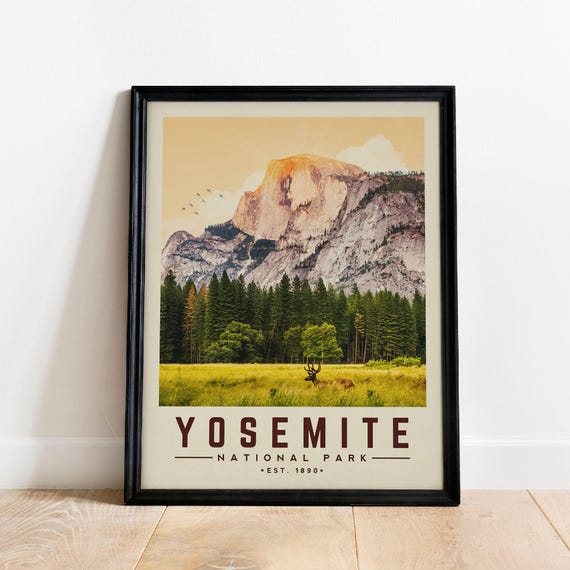 Yosemite Poster National Park Print Wall Art Vintage Gift For Nature Lover