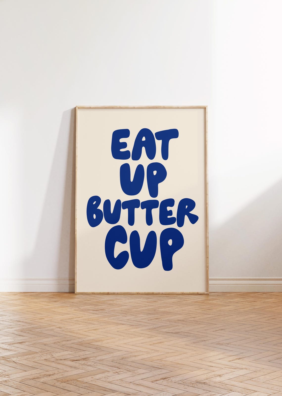 Eat Up Buttercup Bold Blue Bubble Letter Trendy Kitchen Art Poster