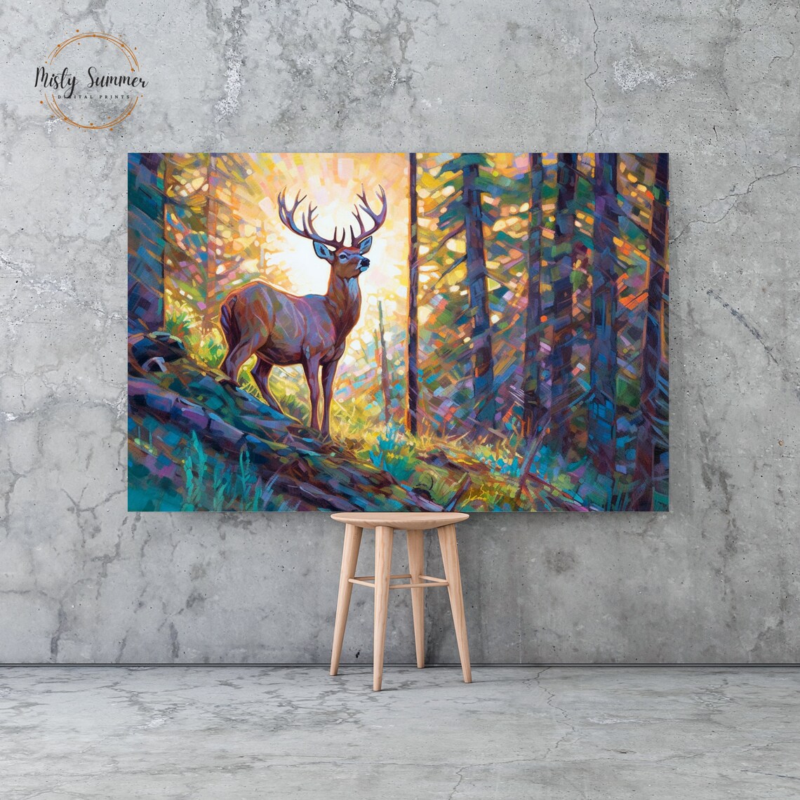 Majestic Whitetail Deer Buck Forest Sunrise Golden Impressionist Art Poster - Image 4