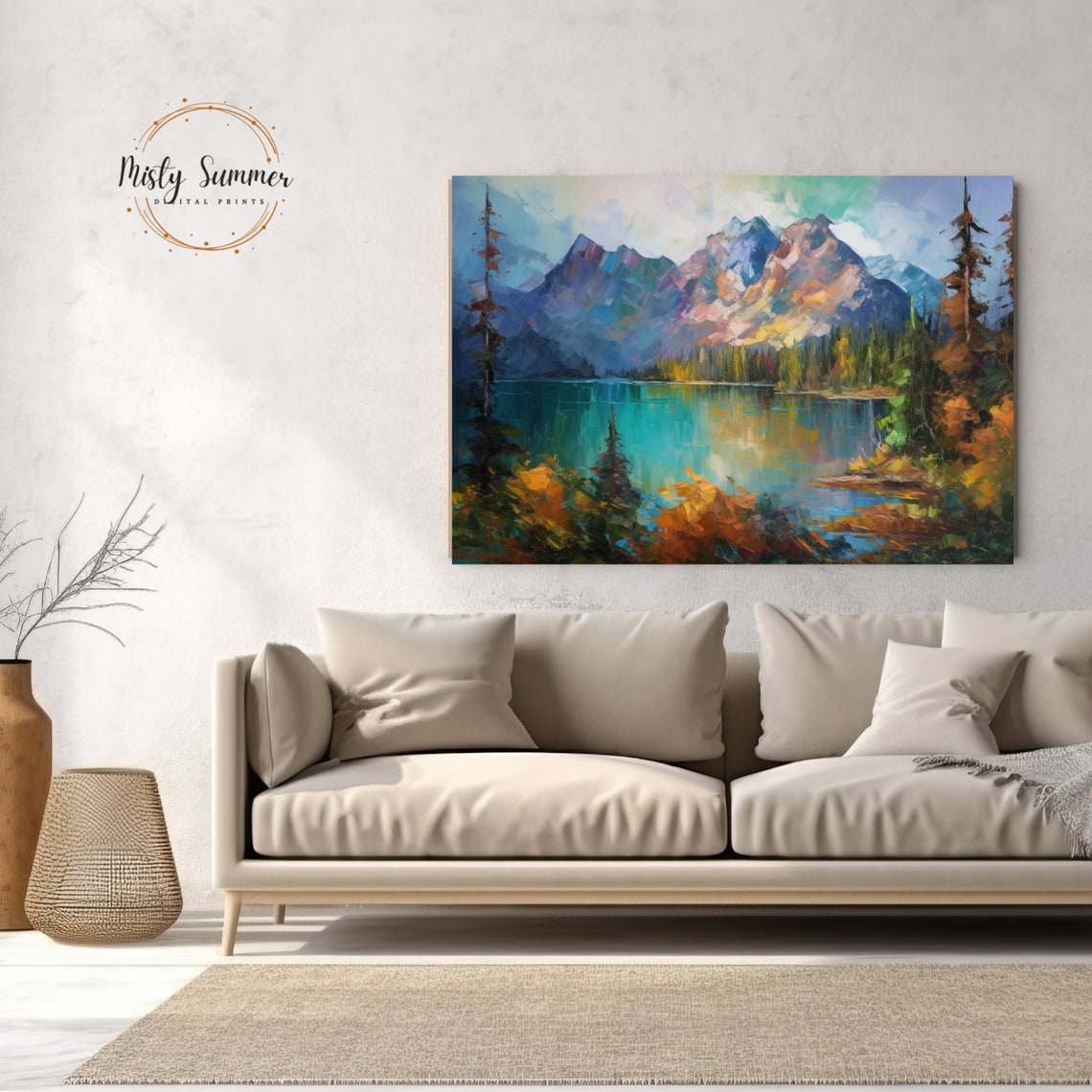 Enchanted Mountain Lake Landscape Pines Impressionist Nature Wall Art - Image 2
