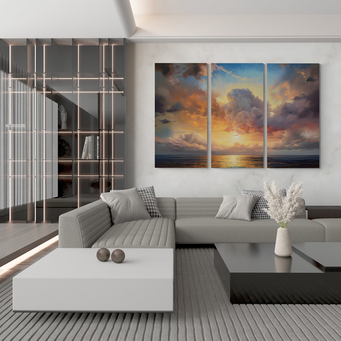 Ocean Sunset Clouds Triptych 3 Panel Seascape Canvas Nature Wall Art - Image 4