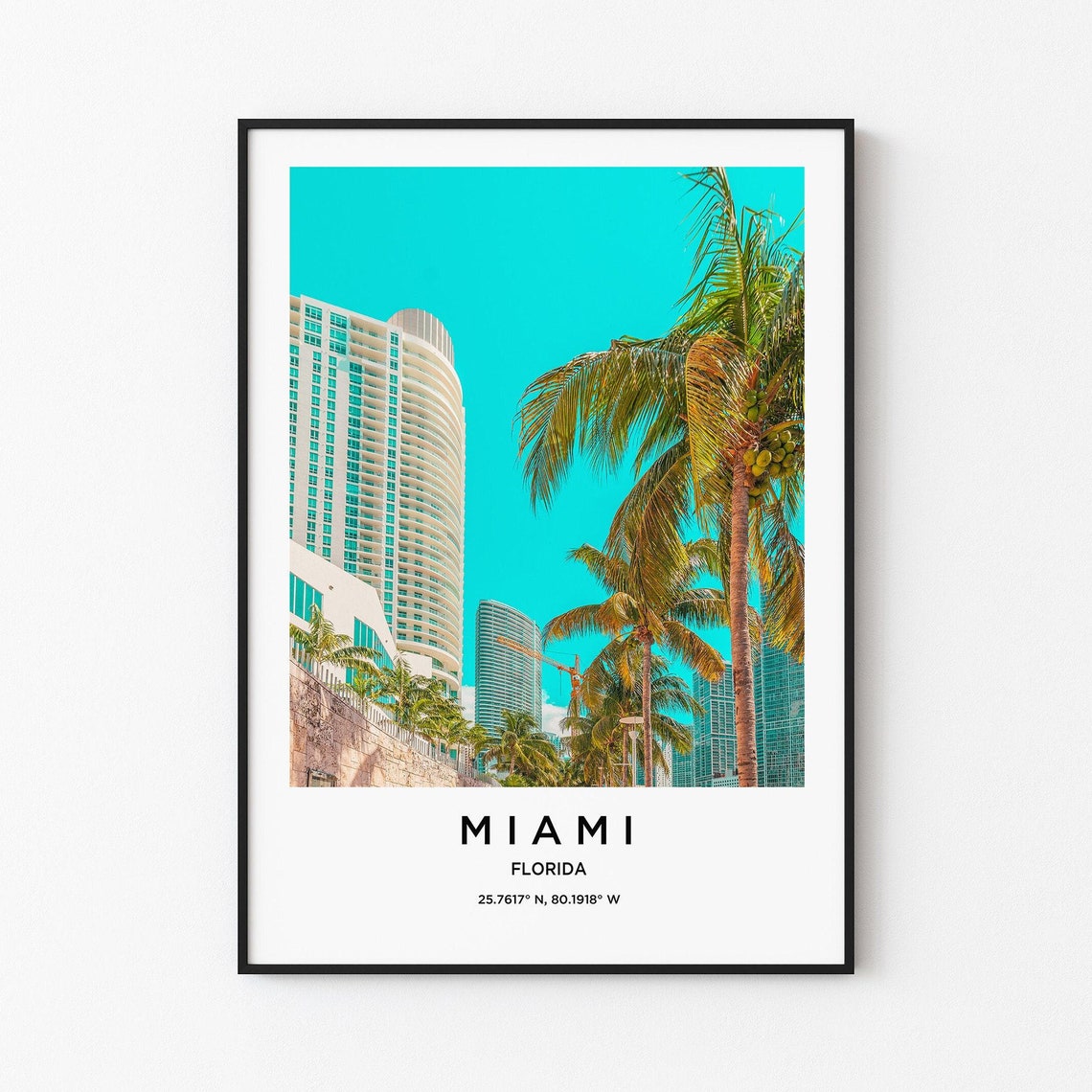 Miami Florida Palm Trees Downtown Towers Turquoise Sky Poster