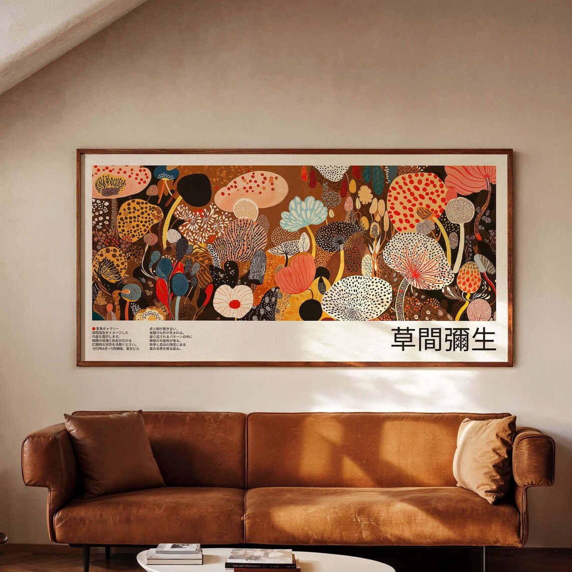 Kusama Inspired Panoramic Dotted Mushroom Exhibition Artwork Poster