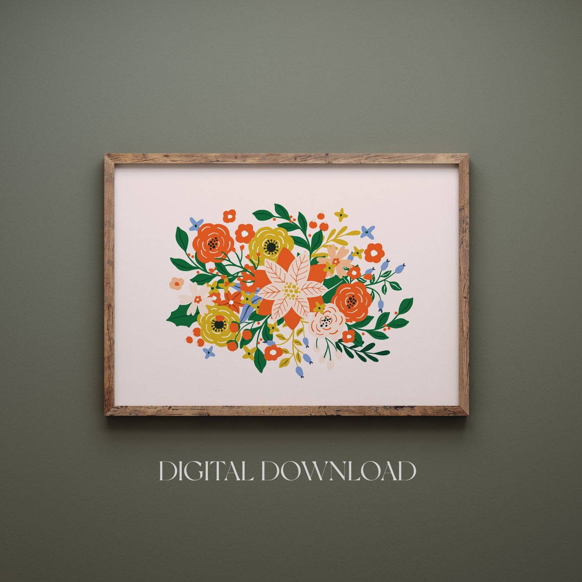 Vintage Retro Christmas Floral Bouquet Holiday Wall Decor Poster