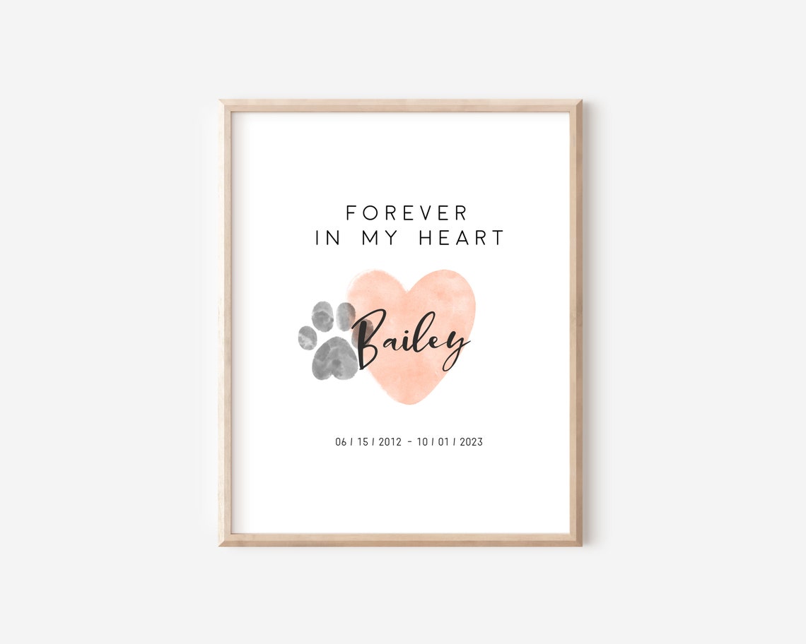 Forever In My Heart Bailey Peachy Heart Pawprint Pet Memorial Poster